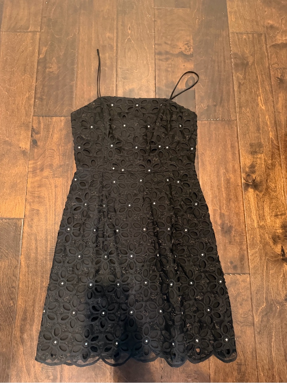 Lilly Pulitzer Black Floral Eyelet Spaghetti Strap Mini Dress